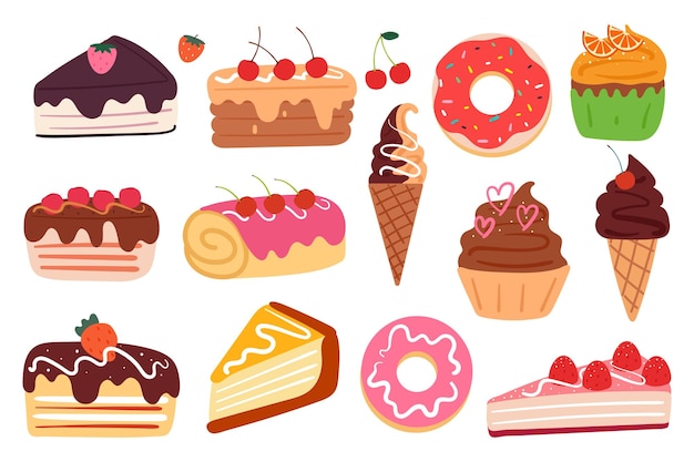 cute drawing cartoon dessert sticker set