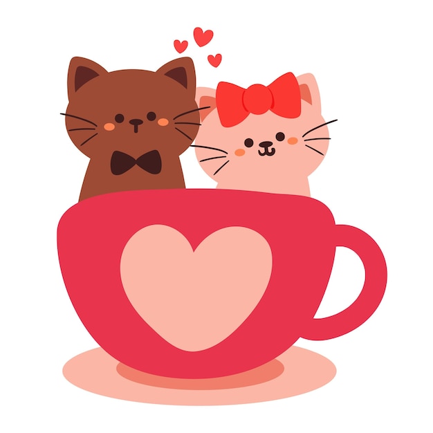 Cute drawing cat couple inside pink