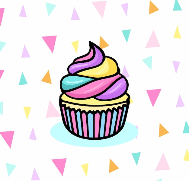 cute drawing of a colorful cupcake