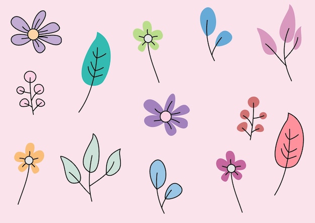 ピンクの背景にかわいい描画花と葉のパターン春の花のパターンの背景