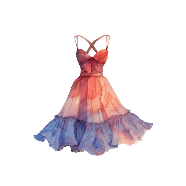 水彩のスタイルで可愛いドレスのベクトルイラスト