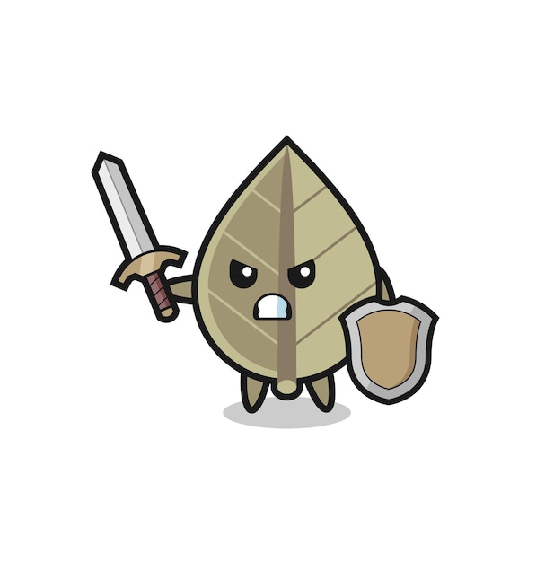 Cute dried leaf soldier fighting with sword and shield , cute style design for t shirt, sticker, logo element