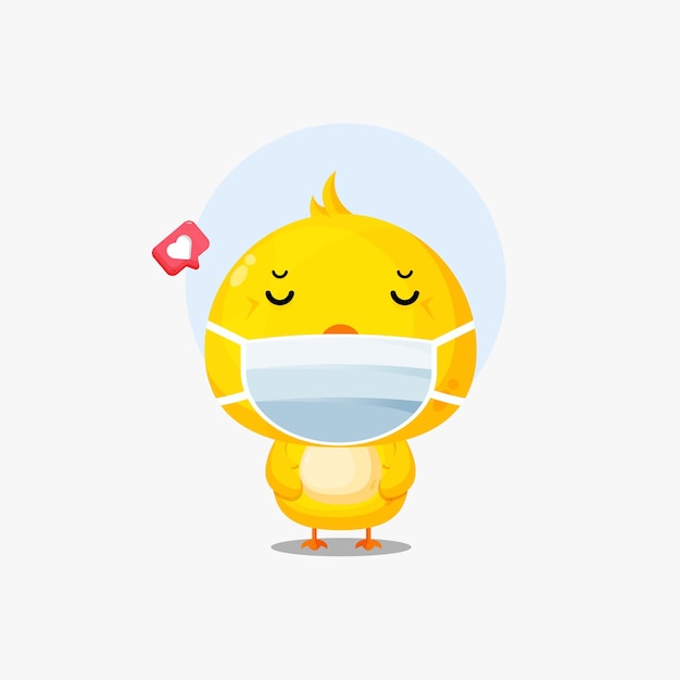 Cute duck character using medical mask illustration