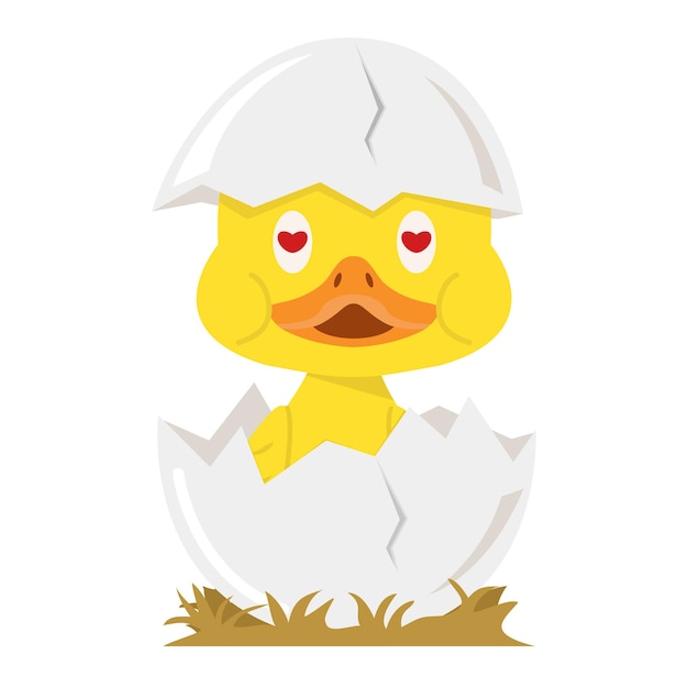 Vector cute duck in egg with love