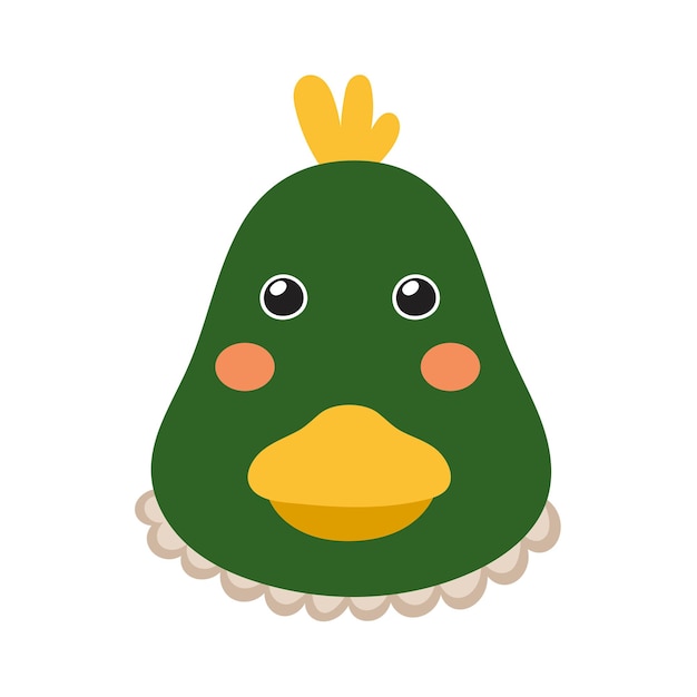 Cute duck face in cartoon style. Farm character head for baby and kids design. Funny smiling animal