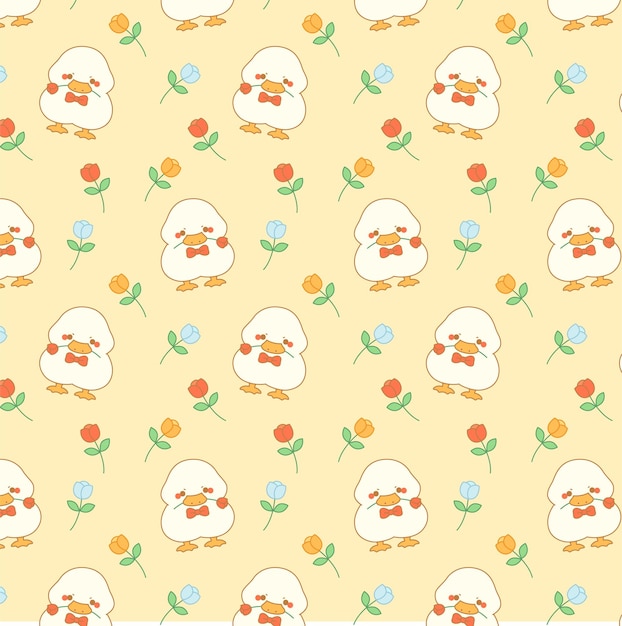 Cute duck and flower baby seamless pattern