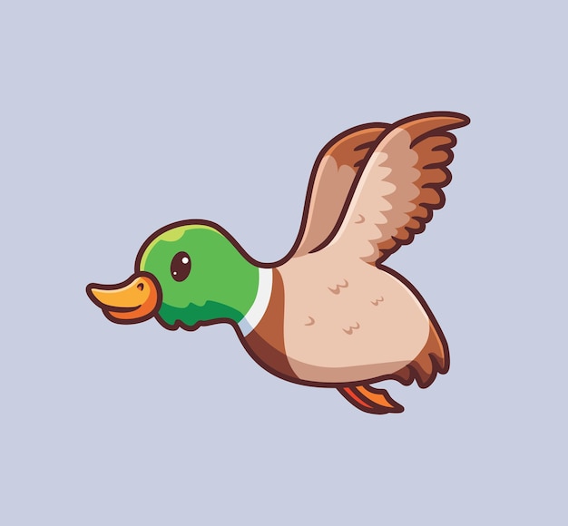 Cute duck flying isolated cartoon animal nature illustration Flat Style suitable for Sticker Icon