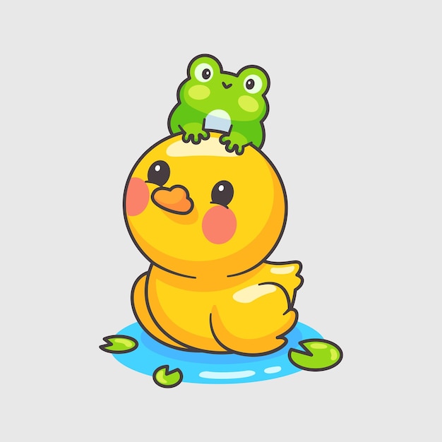 Cute duck and frog cartoon vector