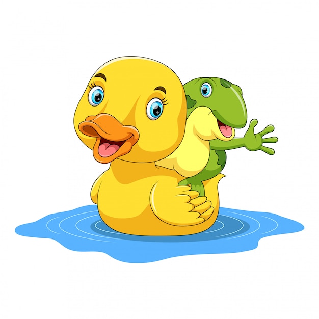 Cute duck and frog cartoon