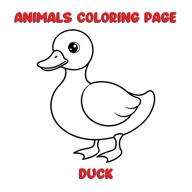 Vector cute duck outline art illustration coloring page book for kids