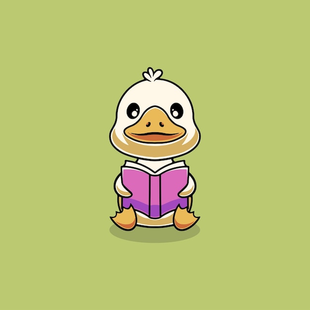 Vector cute duck reading the book illustration