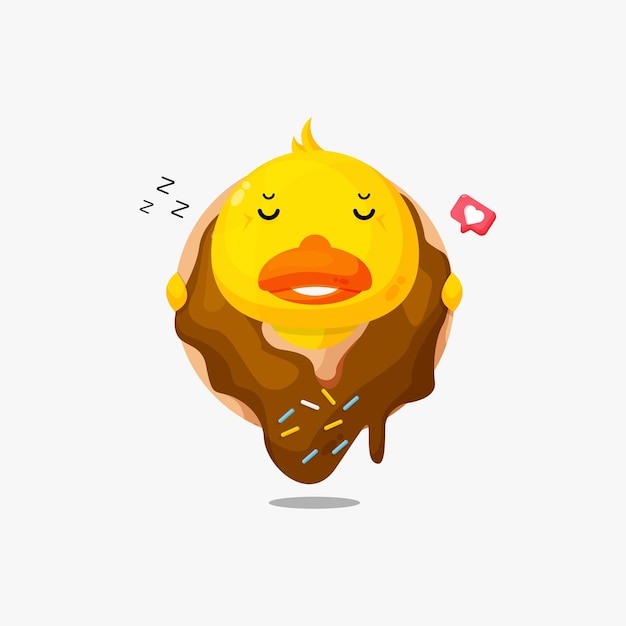 Cute duck sleeping on a donut illustration icon