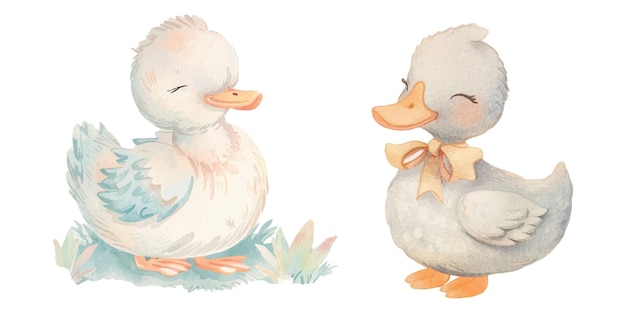 cute duck soft watercolour vector illustration