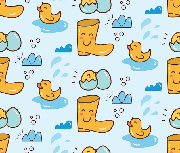 Vector cute duck toys with boots seamless background