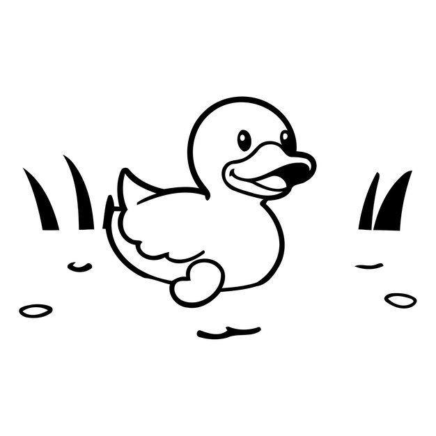 Vector cute duck in the water vector illustration on a green background