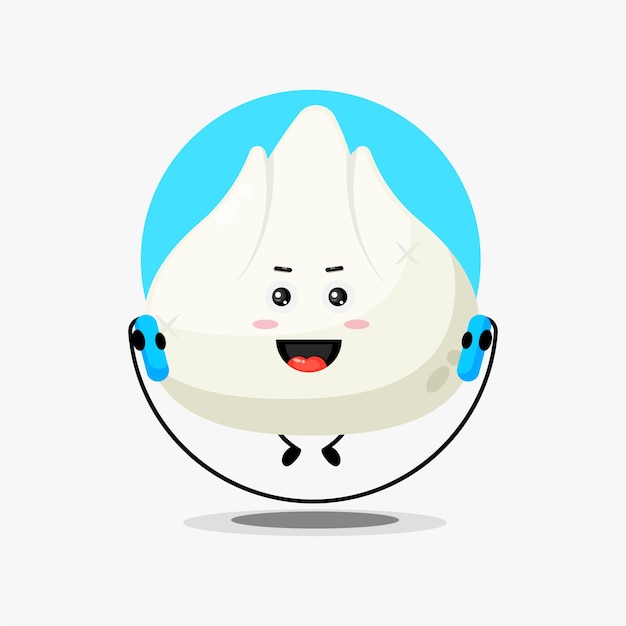 Cute dumpling character make gym by jumping rope