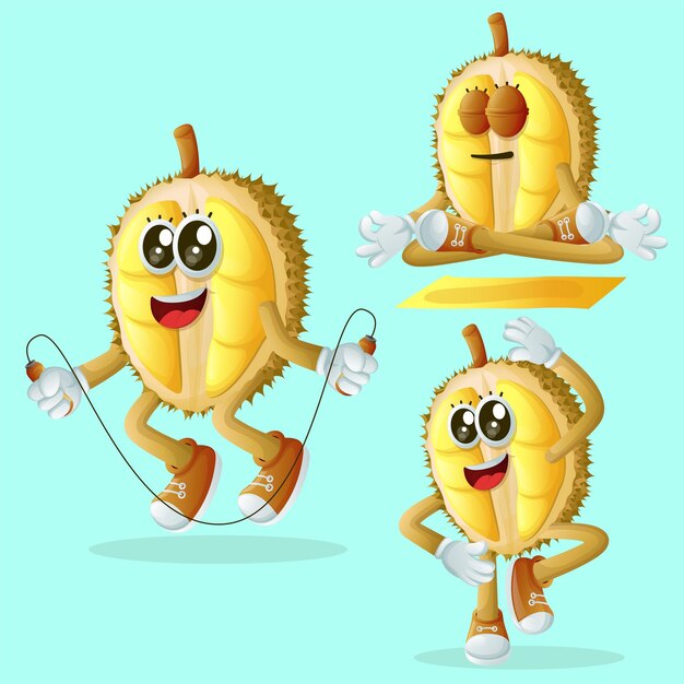 Cute durian characters exercising