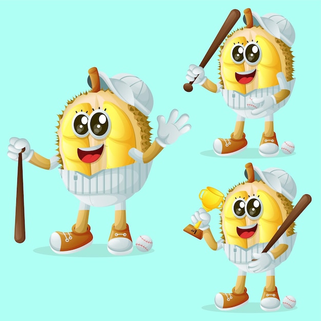 Cute durian characters playing baseball