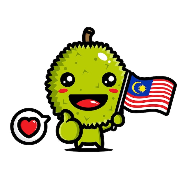 좋은 포즈로 말레이시아 국기를 들고 귀여운 두리안