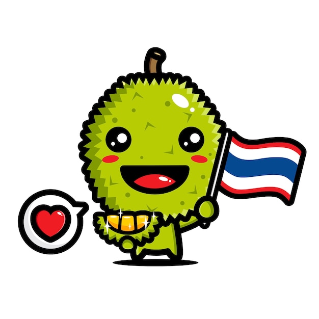 Carino durian che tiene una bandiera della thailandia