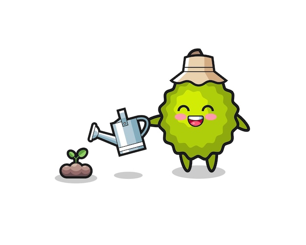 Vector cute durian is watering plant seeds