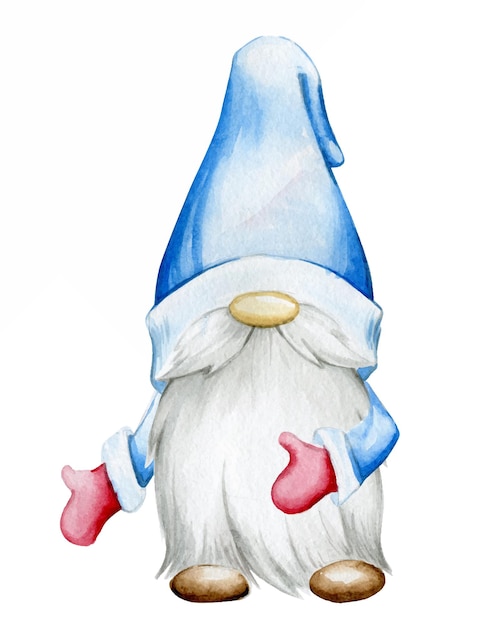 Simpatico nano in un abito blu acquerello scandinavo eroe in stile cartone animato su uno sfondo isolato