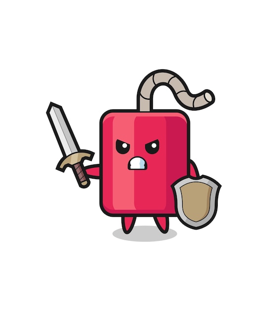 Cute dynamite soldier fighting with sword and shield