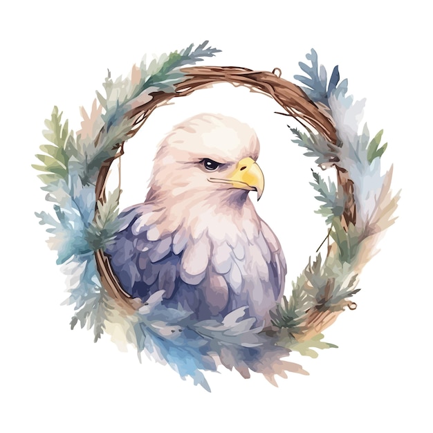 Cute eagle cartoon in watercolor painting style