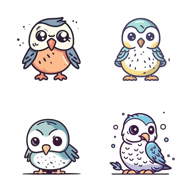 Cute Eagle falcon birds set collection kawaii cartoon illustration