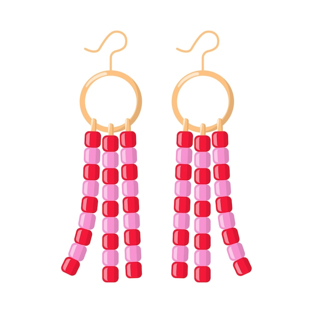 Cute earrings from plastic beads Colorful jewelry Y2k flat design vector illustration