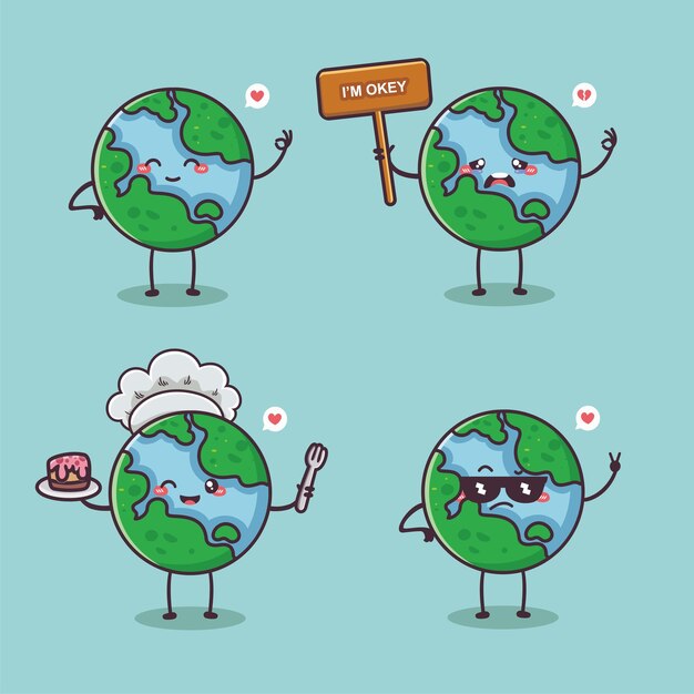 Vector cute earth cartoon character