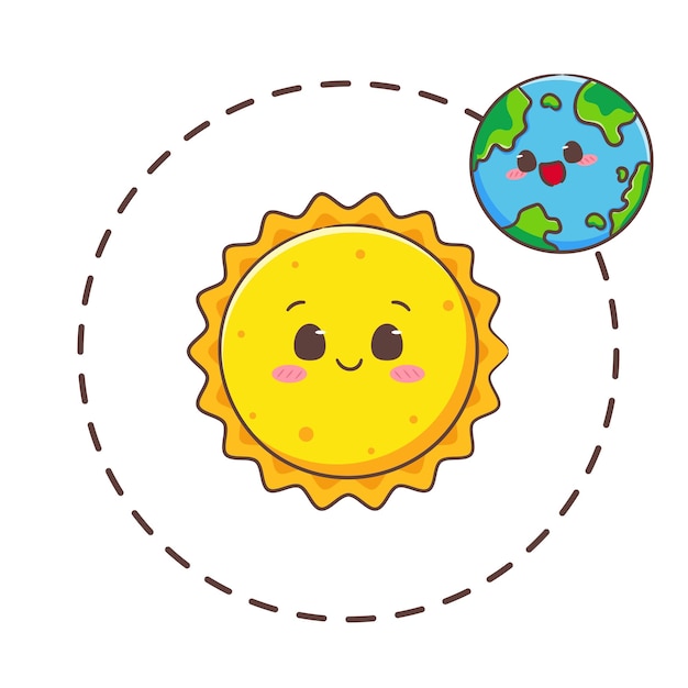 Vettore una caricatura della terra in orbita attorno a sun world.