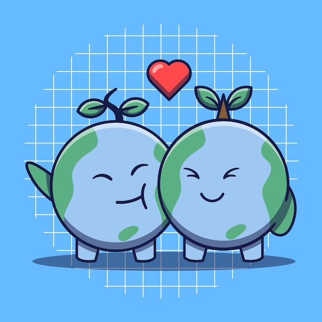 Vector cute earth character in love vector illustration flat cartoon designs earth day