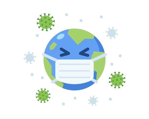 Cute earth mascot wearing surgical mask during coronavirus pandemic