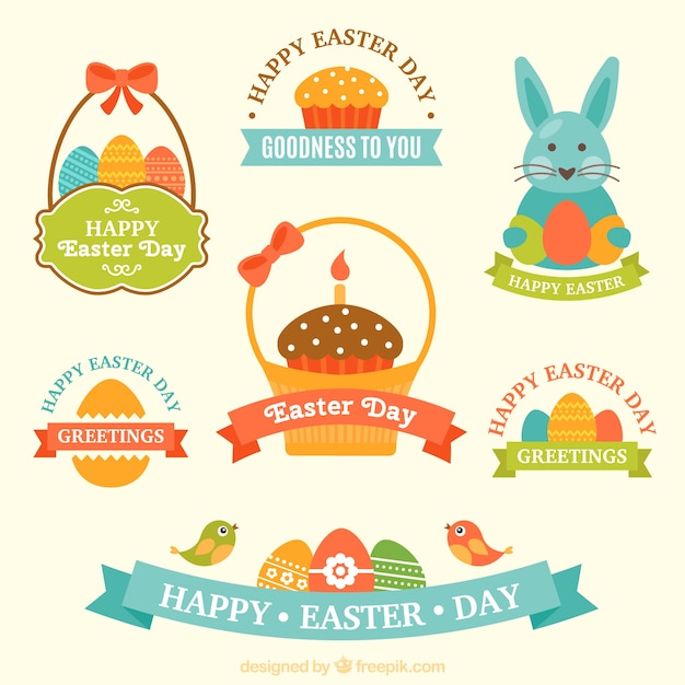 Vector cute easter badges set