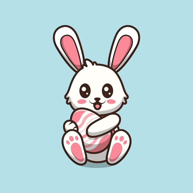 cute easter bunny carrying egg cartoon illustration