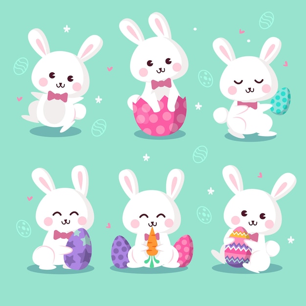 Cute easter bunny character set