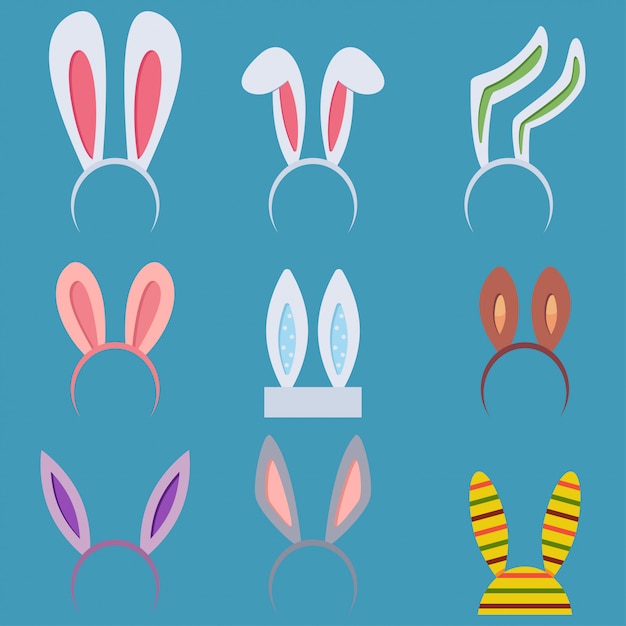 Vector cute easter bunny ears set