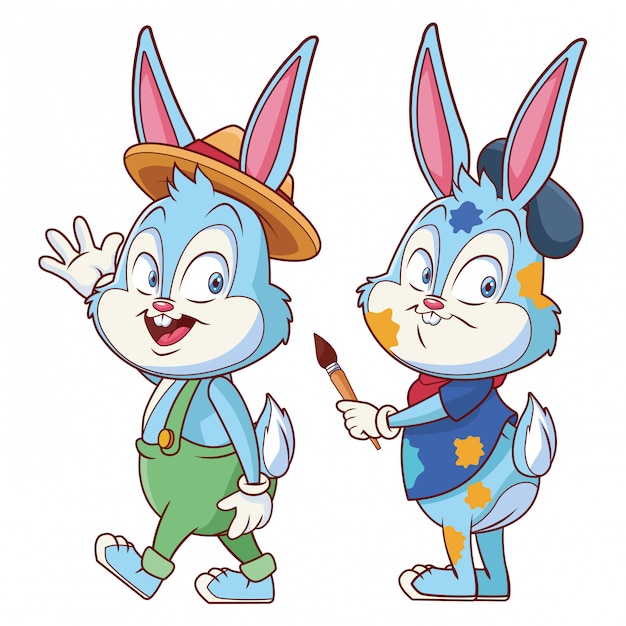 Cute easter bunny happy friends artist