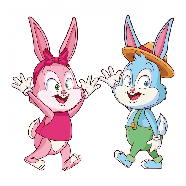 Cute easter bunny happy friends