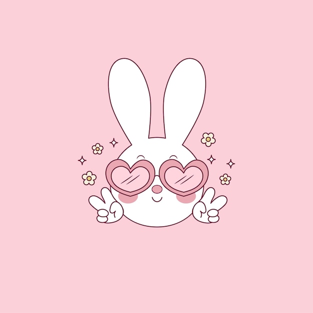 Vector cute easter bunny illustration with heart glasses