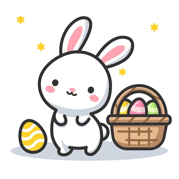 Милый пасхальный кролик с корзиной с пасхальными яйцами простая векторная иллюстрация Счастливого пасхального праздника