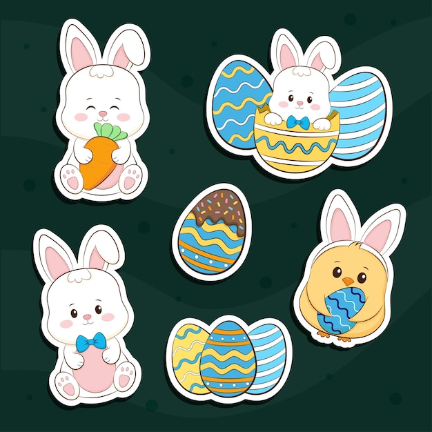 Vector cute easter bunny sticker collection