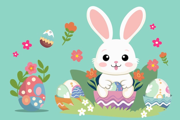 Vector cute easter bunny vector set