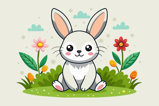 Vector a cute easter bunny in vector style flower