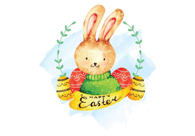 Vector cute easter bunny watercolor.