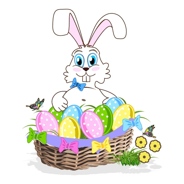 Cute easter bunny with easter eggs