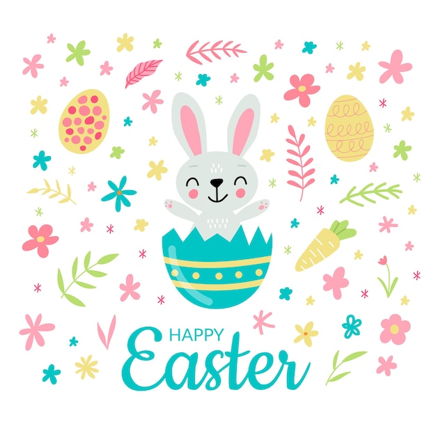 Cute easter bunny with egg  greeting card