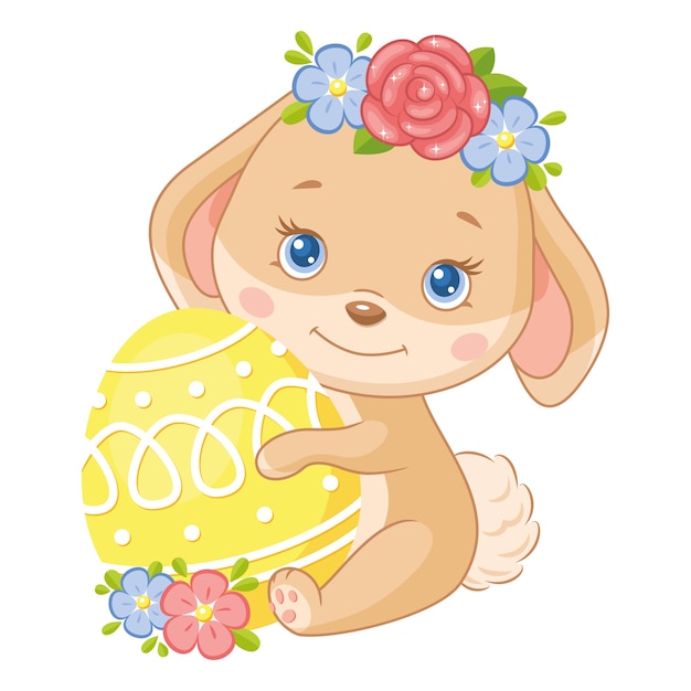 Vector cute easter bunny with egg on white background