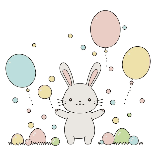 Cute easter bunny with eggs and balloon design